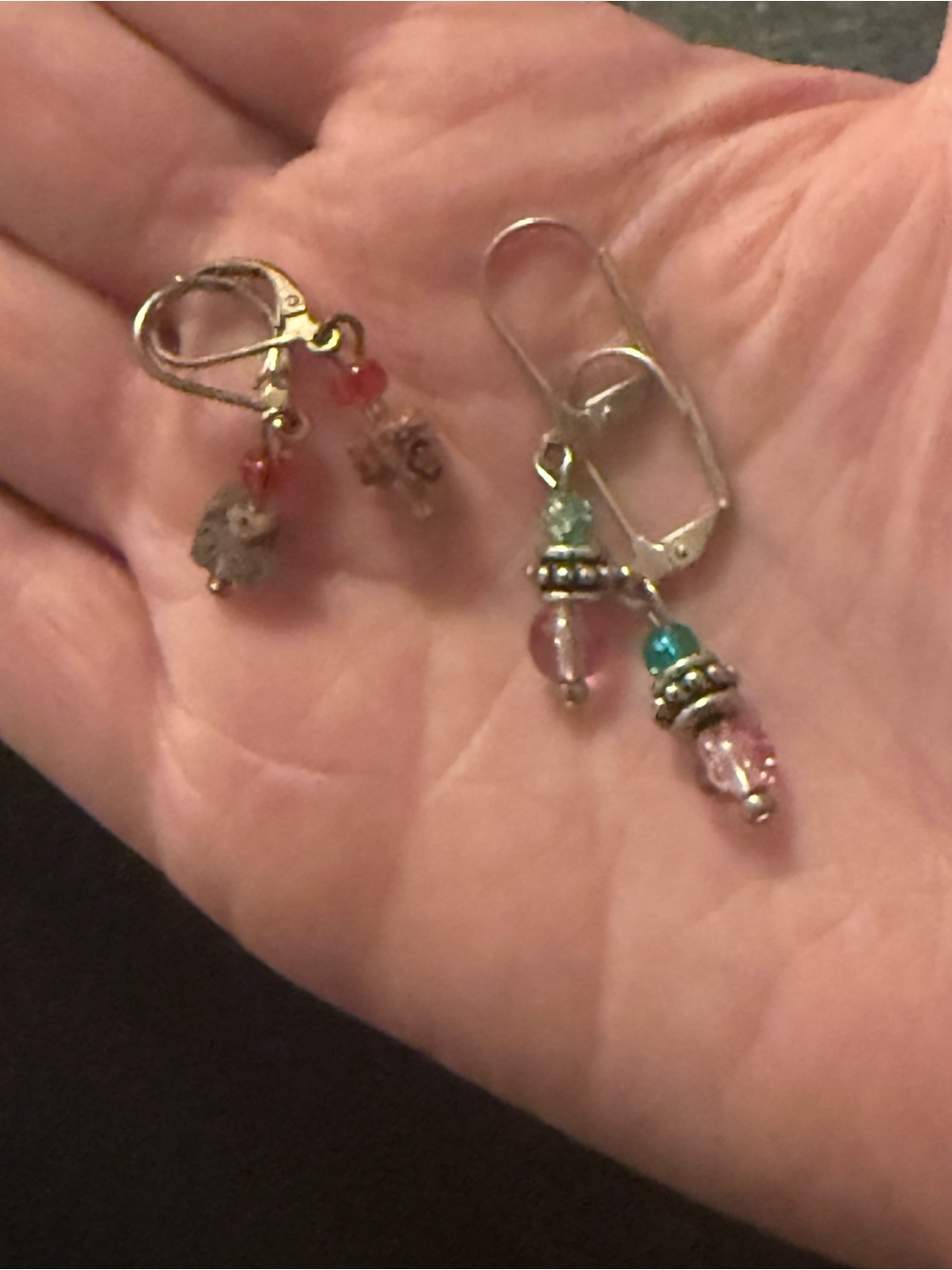 Source Unknown Pink and Teal Bead Drop Earrings with Silver-Tone Accents